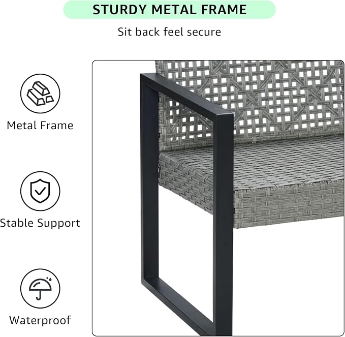 OVENTA Outdoor Patio Furniture Set, 4 Piece Rattan Chairs with Coffe Table for Backyard, Balcony, Deck, Front Porch, Patio Conversation Seating Sets for Outside, Juego Muebles de Exterior(Light Gray)