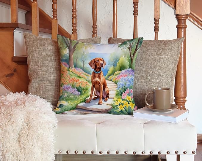 Caroline's Treasures Vizsla Spring Path Throw Pillow Machine Washable, Indoor Outdoor Decorative Pillow for Couch, Bed or Patio, 14Hx14W