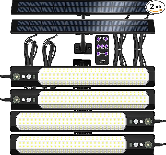 Solar sensor lights 2 pack, outdoor high-brightness lighting, motion sensor sensing, independent solar charging panel, detachable handheld lighting, safety lights suitable for porches and courtyards