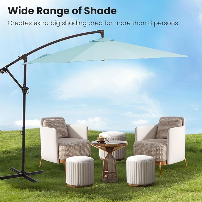 10FT Patio Umbrella, Outdoor Offset Cantilever Umbrella with Sturdy 8 Ribs, Easy Tilt Adjustment for Backyard Pool Garden,Light Blue