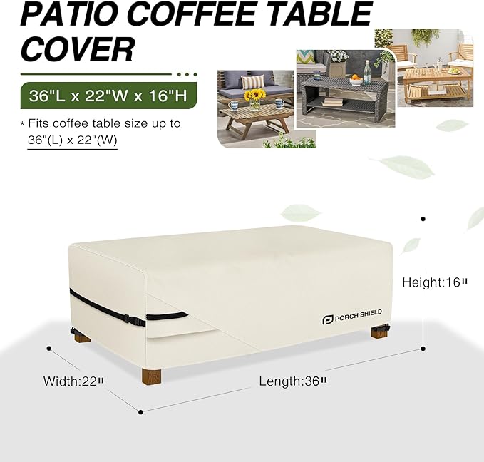 Porch Shield Patio Coffee Table Cover - Waterproof Outdoor Furniture Rectangular Small Table Covers 36 x 22 inch, Beige