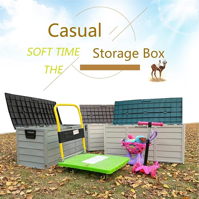 65 Gallon Large Deck Box,Deck Box Outdoor Storage Boxes ,Outdoor storage organizer with lock opening,Waterproof Outdoor Storage Box with Bottom Pulleys, for Patio Furniture ( Color : Black , Size : 65