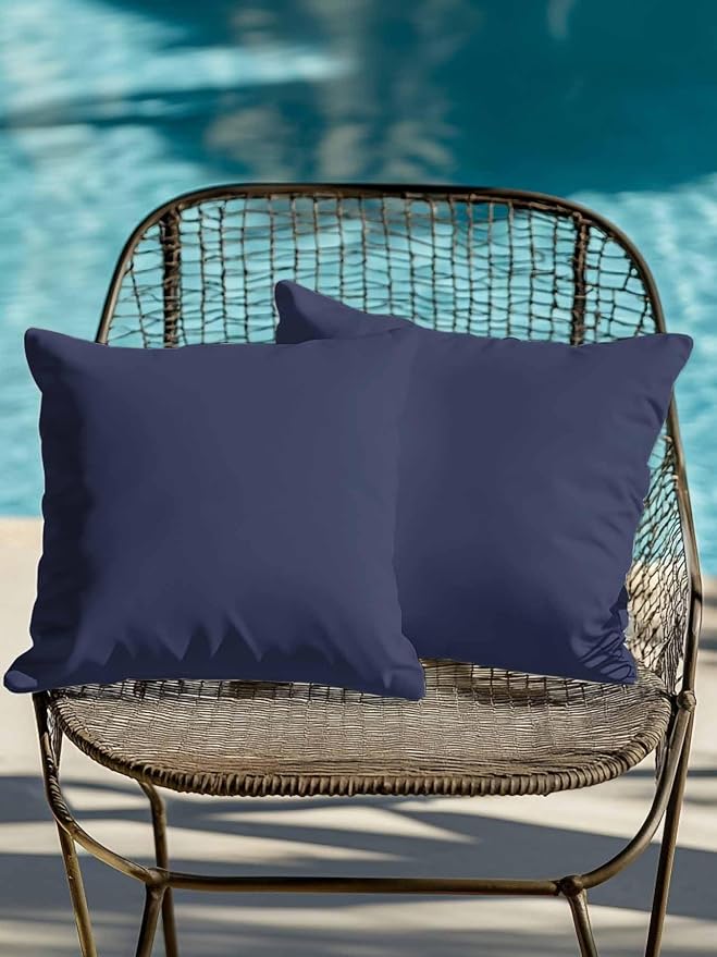 Vandarllin Waterproof Outdoor Pillow Set of 2 Solid Blue Color Decorative Throw Pillows Cover & Insert 18x18 Inch Pillowcase Dark Blue Square Pillows for Couch Sofa Bed Patio Furniture Indoor Outdoor