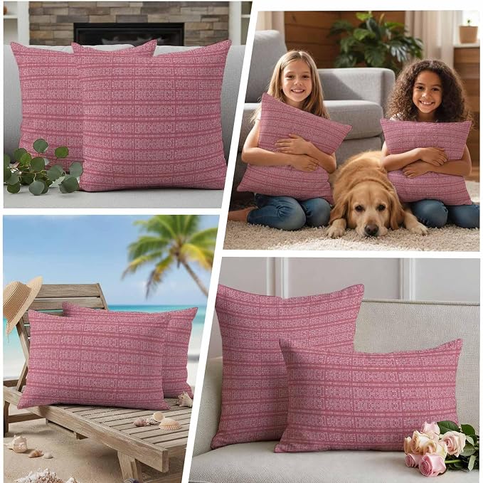 Outdoor Waterproof Throw Pillow Covers Set of 2 Pink Stripes Grain Pillowcases 24x24 Inches Solid Color Decorative Pillows Cushion Case Patio Pillows for Couch Bed Chair Garden