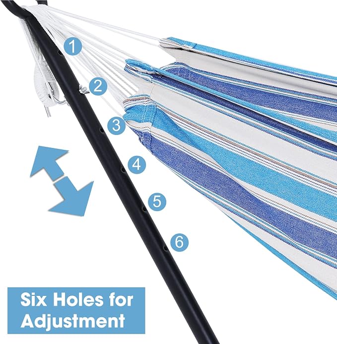 550lbs Capacity Double Hammock Adjustable Hammock Bed with 10ft Heavy Duty Steel Stand Includes Portable Carrying Case, Easy Set up