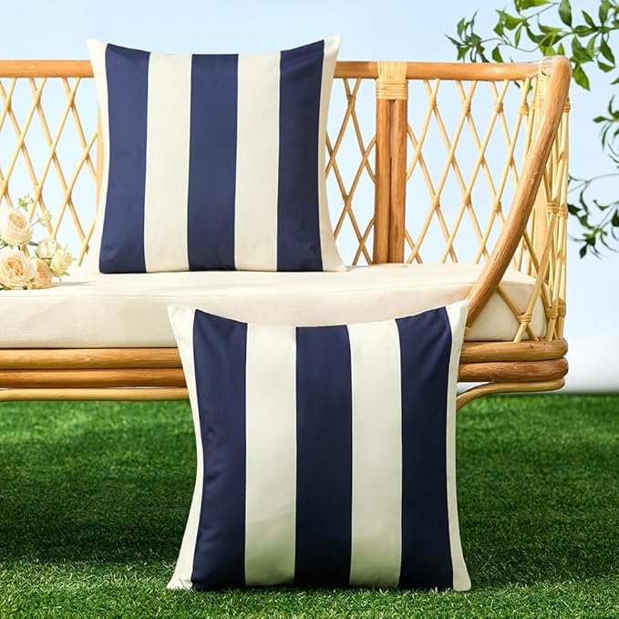 Allorry Outdoor Pillow Covers 20x20 Navy Blue Striped Outdoor Decor 007D20 | Striped Pillow Covers|for Spring Summer Outdoor Waterproof Garden Patio Furniture Sofa Bed Home Decor