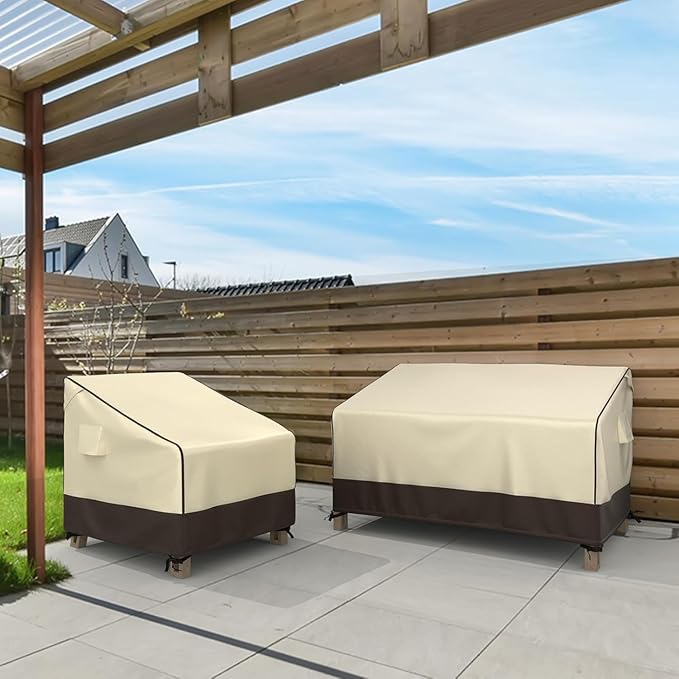 MR.COVER Outdoor Couch Cover Waterproof, Patio Furniture Covers for 2-Seater Couch, Heavy Duty Patio Couch Sofa Covers, Fits up to 58" W x 32" D x 31" H, Moisture-Proof & UV-Protection, Brown & Khaki