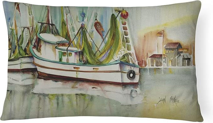 Caroline's Treasures JMK1068PW1216 Ocean Springs Shrimper Canvas Fabric Decorative Pillow Machine Washable, Indoor Outdoor Decorative Pillow for Couch, Bed or Patio, 12HX16W