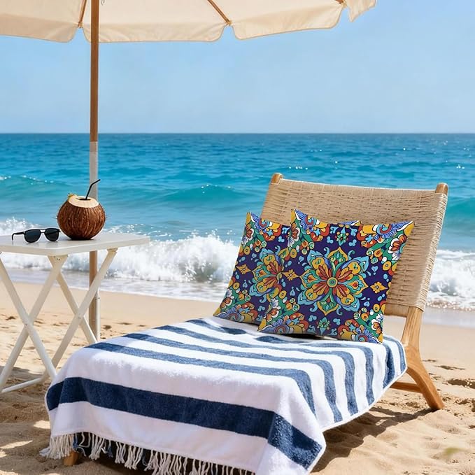22x22 Inch Outdoor Pillow Covers Set of 2 Waterproof Throw Pillow Covers Decorative Couch Cushion Covers Mexican Style Floral Square Pillowcases Protectors for Patio Garden Sofa