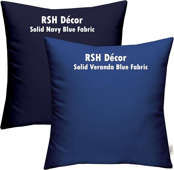 RSH Décor: Set of 4 Square Throw Pillows | Indoor/Outdoor All Weather Polyester Fabric | Decorative Accent Pillows for Patio Furniture | Reversible | 17" x 17" | Veranda Blue + Heritage Red