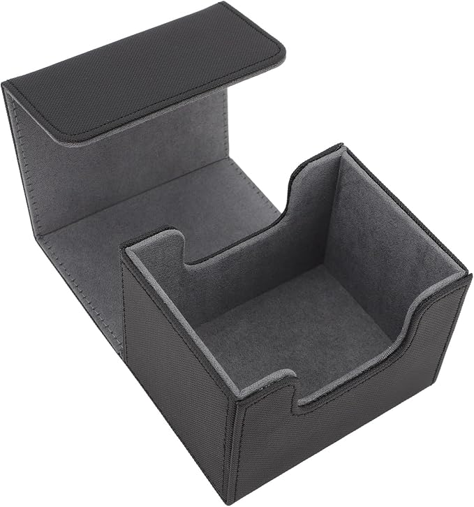 Zunate Card Deck Box with Magnetic Flap Lid, Large Capacity PU Leather Storage Box/Cover for Game Cards and Tarot Cards, Black, Holds Up to 100 (Black)