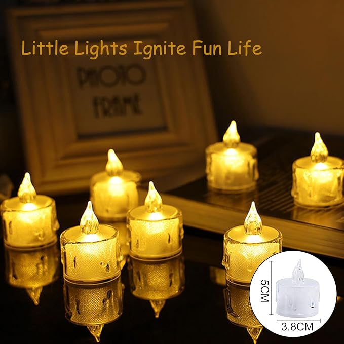SupBri 24 Pack Flameless Tea Lights Candles Battery Operated, Crystal Led Tealight Candles,Votive Electric Fake Candles for Valentines Wedding Diwali Christmas Decorations