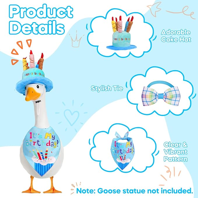 Wanocean Porch Goose Outfits,Yard Outfit Set,Porch Cement Goose Costume Fit 17"- 23" Geese for Outdoor Garden