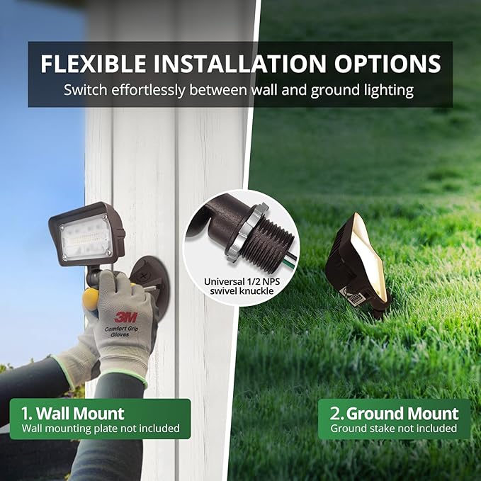 GKOLED 15W LED Flood Lights Outdoor, Dusk to Dawn Security Light, with Anti-Glare Guard, 120V 3000K 1560LM Waterproof Landscape Lighting, Aluminum Lighting Fixture, 1/2" Knuckle Mount, UL Listed