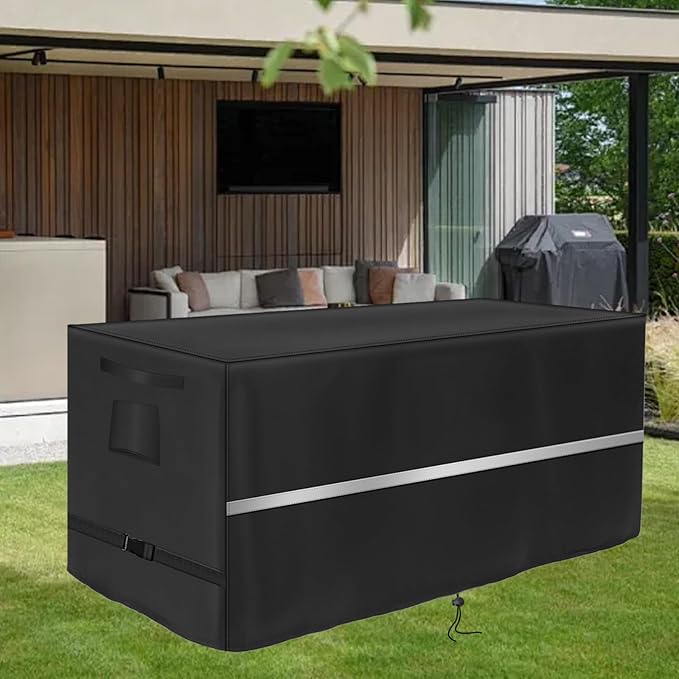 Deck Box Cover Heavy Duty Waterproof Deck Box with Handle, Outdoor Large Storage Cover Patio Rectangular Bench Covers (62 x 25 x 28inch)