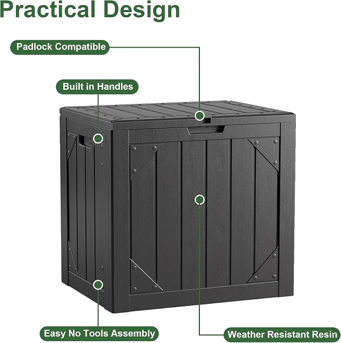 30 Gallon Resin Deck Box Waterproof Outdoor Storage Box for Patio Furniture Pool Accessories Indoor Storage for Cushion Garden Tools, Black
