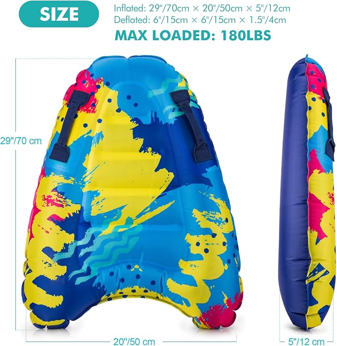 Inflatable Boogy Boards for Beach Travel Toys, 30” Cavas Slip Slide Water Park Body Surfing Board with Handles, Summer Fun Water Pool Game Toys for Kids 4,8,12 Ages