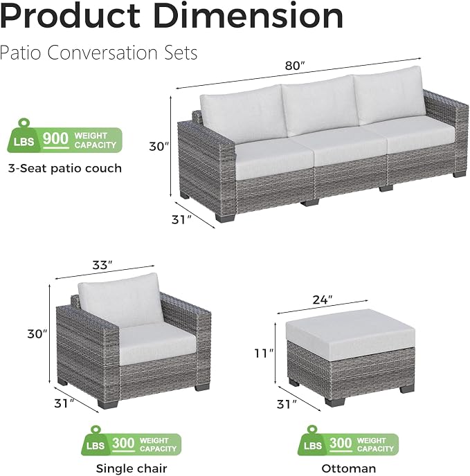 WACASA 5 Piece Patio Furniture Set with Cushions, Outdoor Rattan Sectional Sofa Conversation Set with Washable Covers, Garden & Poolside All-Weather Patio Couch Set