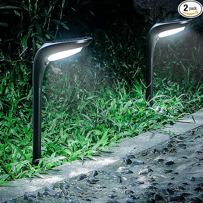 Solar Pathway Lights,【2 Pack】 Solar Garden Lights Outdoor Waterproof Solar Powered Path Light Auto On/Off for Landscape Path Yard Patio Walkway Driveway Pool Holiday (Cool White & Warm White)