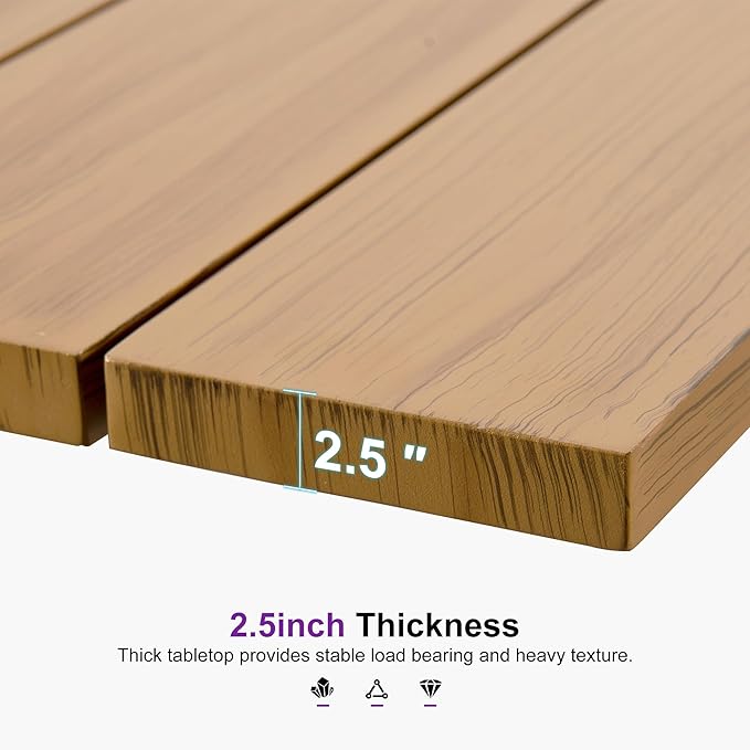 PURPLE LEAF Patio Dining Set for 12 All-Weather Wicker Woodgrain Aluminum 14 Piece Outdoor Large Table and Chairs Set Included Cushions for Backyard Kitchen Modern Outdoor Furniture Set Teak Color