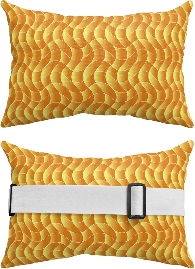 Outdoor Pillows Covers with Inserts Summer Abstract Geometric Gradient Orange Ocean Wave Waterproof Pillow with Adjustable Strap Throw Pillows for Patio Furniture Recliner Lounge Chair, 11"x16", 2PCS