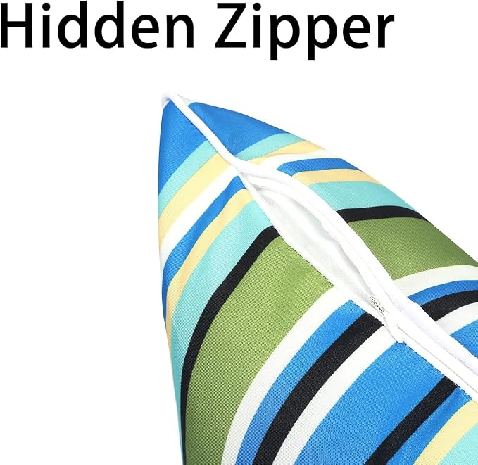 Enipate Inserts Included Outdoor Throw Pillows, Pack of 2 Striped Water Resistance Stuffed Pillows for Patio Furniture Decor 18x18 in