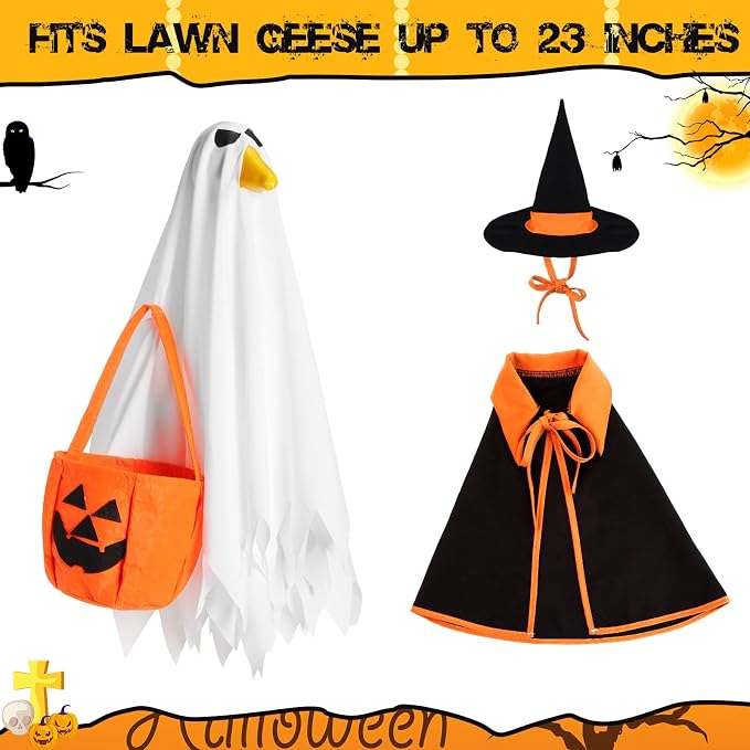 2 Set Halloween Goose Outfit Lawn Porch Goose Cloths Plastic Clothing Fall Halloween Outfit for 23 Inches Outdoor Patio Yard Lawn Art Decoration