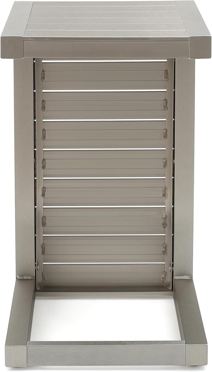Christopher Knight Home Cape Coral Outdoor Aluminum Club Chairs with Side Table, Khaki / Silver