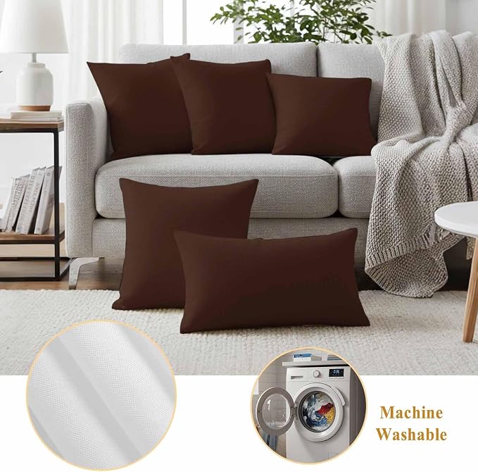 Outdoor Pillow Covers 24 x 24 Inches, Brown Pure Color Waterproof Throw Pillow Cover Set of 2, Aesthetics Contemporary Luxury Decorative Square Cushion Covers for Patio/Couch/Garden