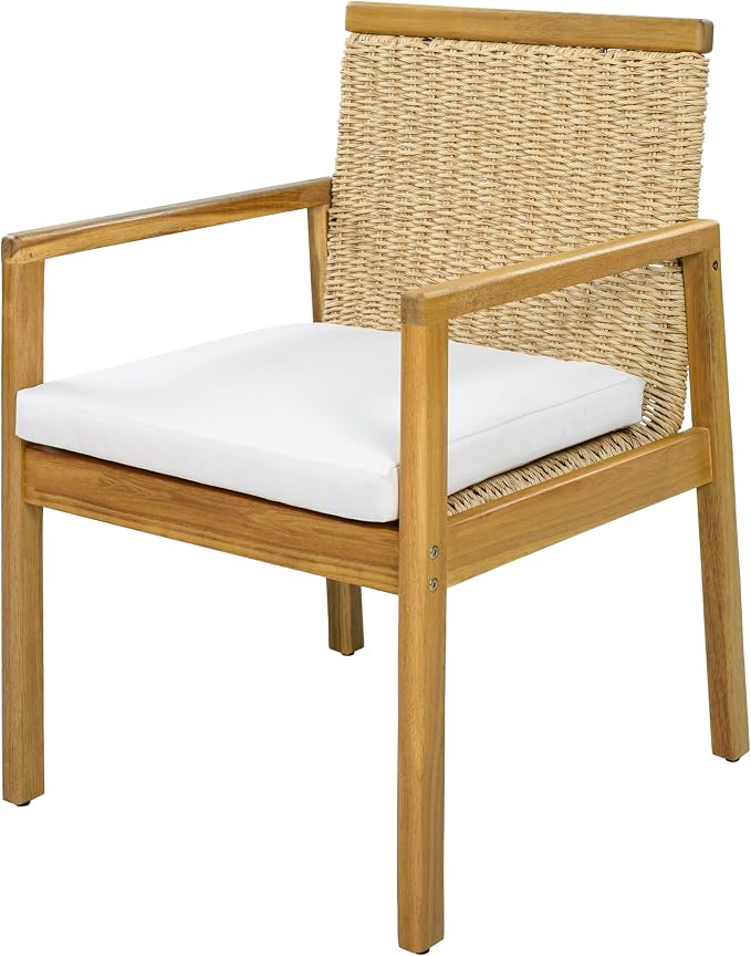 Christopher Knight Home Kora Acacia Wood Dining Table Set for 6, Outdoor Dining Set for 6, Rustic Oval Patio Dining Table and Chairs Set with PE Wicker Backrest & Soft Cushions, Teak+Natural+Beige