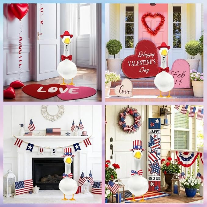 8 Set Holiday Porch Goose Outfits All Seasons Holiday Bundle St. Patrick Easter Summer Hawaiian 4th of July Fall Lawn Goose Clothing Porch Clothes for Patio Yard Lawn Decor