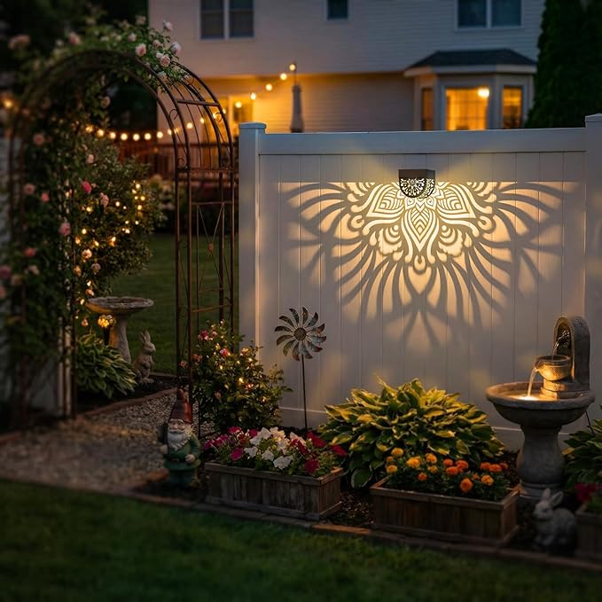 Hapjoy Solar Fence Lights Outdoor 4 Pack Solar Step Lights LED Powered Wall Lights Decorations Warm Yellow Light Waterproof Decorative Lighting for Garden, Front Door, Backyard (Black 1)