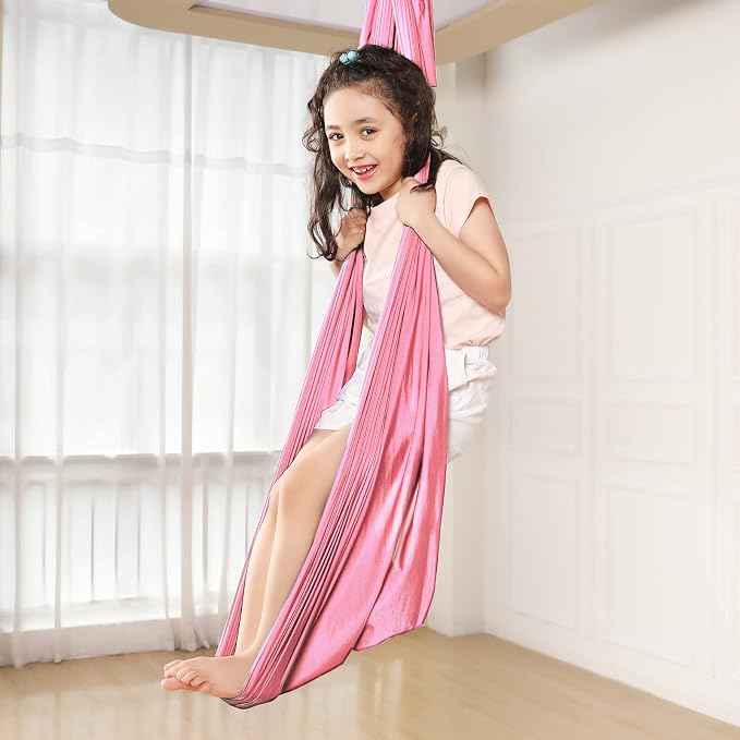 Kids Sensory Therapy Swing Hammock Children's Swing Hammock Indoor Elastic Cuddle Pod Swing for Autism Boys Girls with ADHD SPD Asperger's Sensory Integration Special Needs (Pink)
