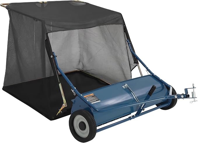 50" Tow Behind Lawn Sweeper, 33 cu. ft Extra-Large Capacity Leaf & Grass Collector-Adjustable Sweeping Height, Dumping Rope Design for Efficient Debris & Grass Cleanup on Yards, Driveways & Sidewalks