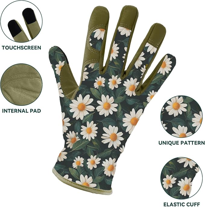 Gardening Gloves for Women, Touchscreen Printed Thorn-Proof | Non-Slip Work Gloves, Ideal Gift for Gardeners, Suitable for Yard Landscaping, Planting & Outdoor Gardening