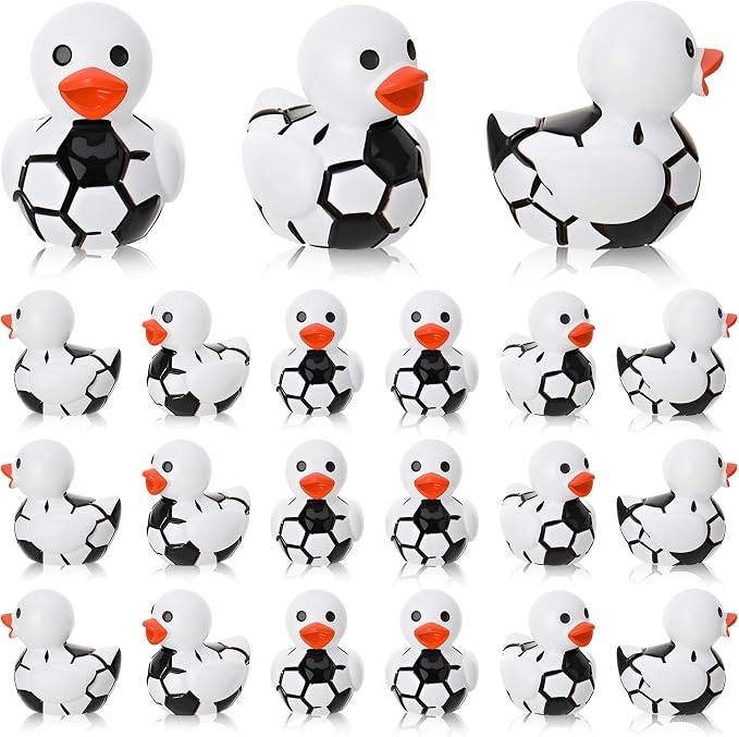 30 Pcs Soccer Ducks, Mini Soccer Resin Ducks Bulk, Fun Printed Toy Figures for Sports Party Favors, Themed Decor, Kids Gift Collection (Soccer)