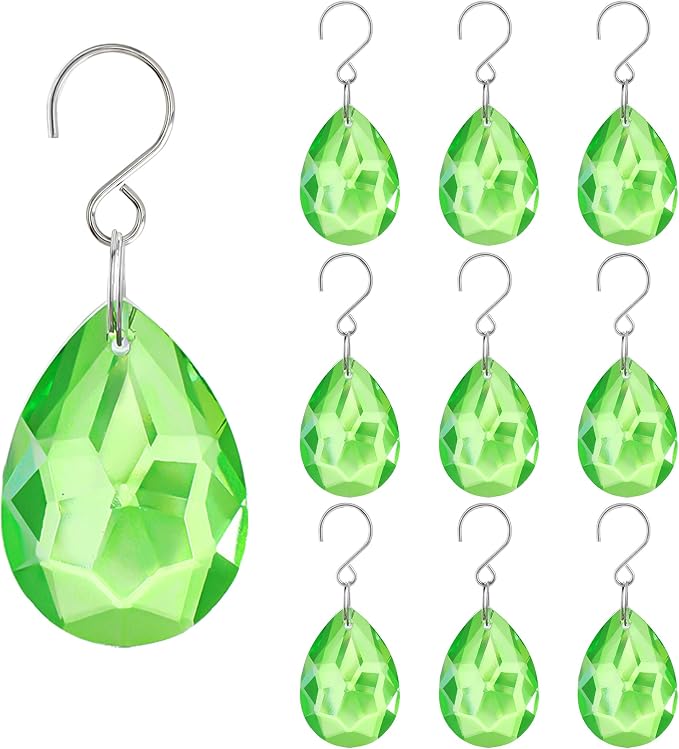 10 Pcs Green Crystal Bauhinia Suncatcher Prisms Chandelier Window Decor | Green Crystal Bauhinia Prisms Suncatcher Pendants 38mm Chandelier Beads Replacement Hanging for Window Wedding Party Decor