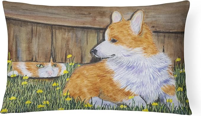 Caroline's Treasures SS8213PW1216 Corgi Canvas Fabric Decorative Pillow Machine Washable, Indoor Outdoor Decorative Pillow for Couch, Bed or Patio, 12HX16W