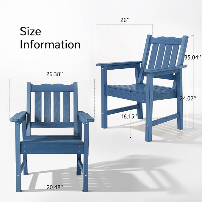 Stoog All-Weather Patio & Garden Chair, Outdoor Dining Chair with Curved Backrest, 400 lbs Support, for Backyard, Garden, Porch, Pool and Deck, Blue