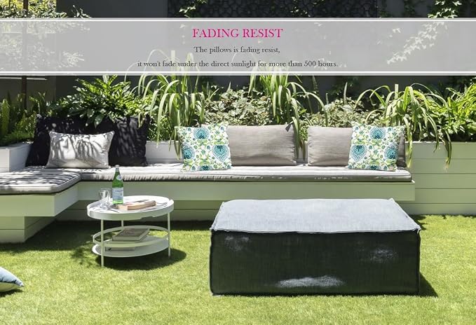 Pack of 2 Outdoor Waterproof Decorative Throw Pillow Covers for Patio Furniture, 18x18 Inch Square Fade Resistant Patio Garden Cushion Covers for Couch Bed Sofa, Floral Blue