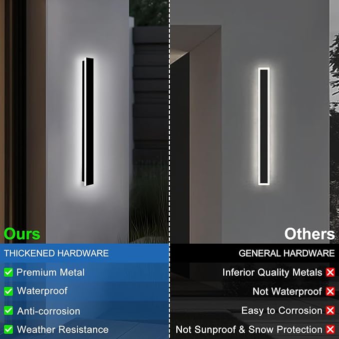 Modern Outdoor Wall Lights, 2 Pack 39.4Inch Long Outdoor Wall Sconce | LED Dimmable Outdoor Porch Lights Wall Mount Exterior Lighting Fixture IP65 Waterproof Black Outside Lights for House Garage
