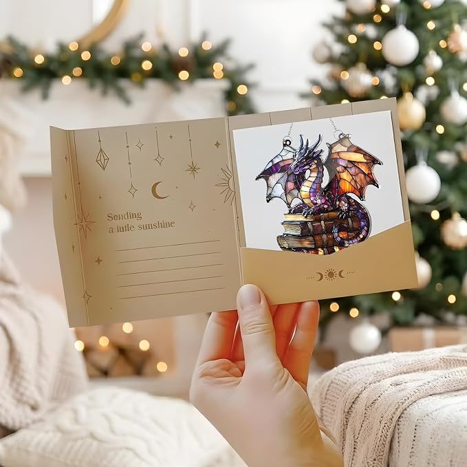 Book Dragon Bookish Acrylic Suncatcher, Boho Suncatchers for Window Hanging Ornament, Art Garden Decor for Book Lover Reader Bookworm, Gifts for Mother's Day, Mom, Grandma, Wife, Women, Nana