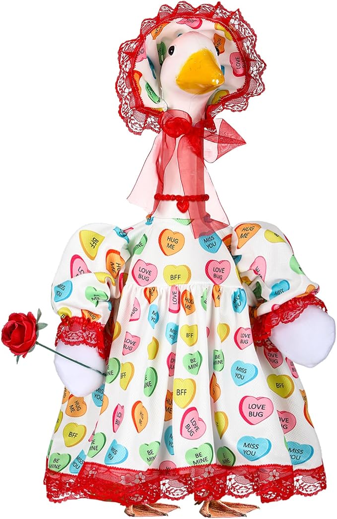 Suzile Valentines Porch Goose Outfit Conversation Heart Clothes for 23" High Cement or Plastic Goose Costume for Yard Lawn Outdoor Garden Patio Geese Statue Dresses Holiday Decor