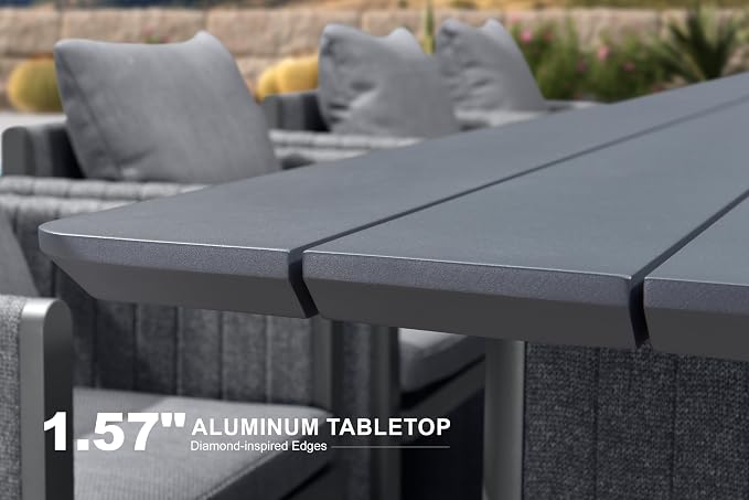 PURPLE LEAF Luxury 12-Person Outdoor Dining Set 157-Inch Aluminum Patio Table with Handwoven Olefin Rope Chairs, Cushioned Seating for Large Gatherings, Estate Patio and Poolside Entertaining Grey
