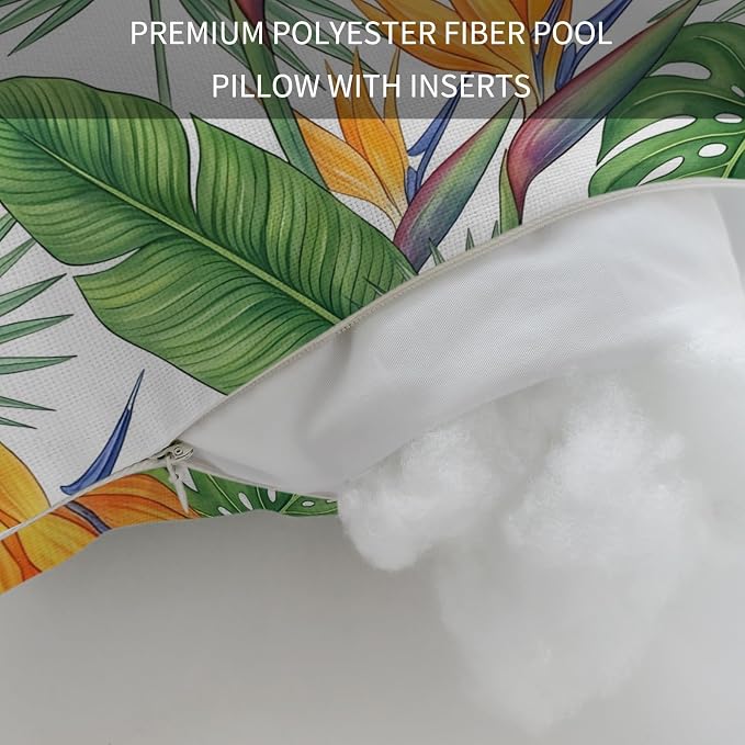 Outdoor Chair Pillow Headrest for Patio Pool Chaise Lounge, Summer Tropical Plants Recliner Head Pillow, Watercolor Palm Leaves Green Waterproof Pillowcases Neck Lumbar Pillows & Insert 11x16x1