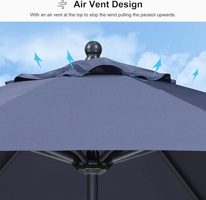 PURPLE LEAF 11' Round Patio Market Umbrella with Base Outdoor Table Umbrellas Aluminum Frame Sun Shade with 8 Sturdy Ribs for Garden Deck Lawn Pool Navy Blue