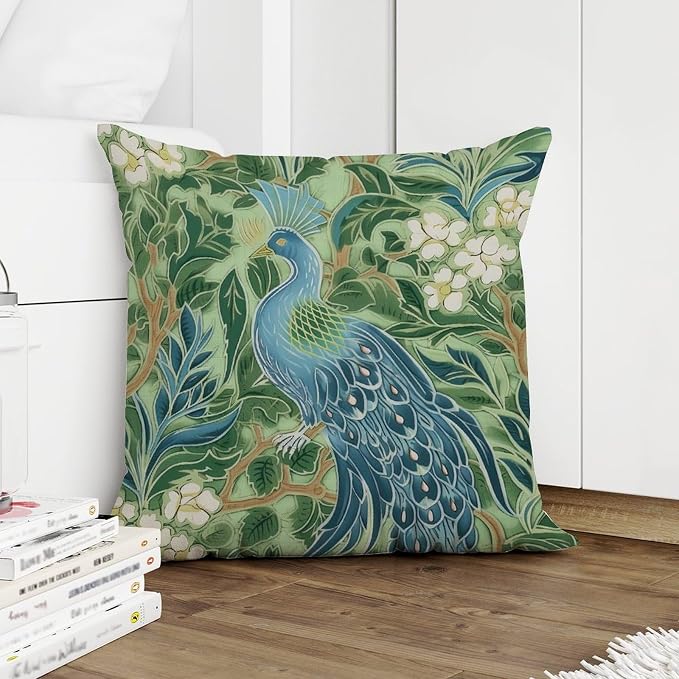 Aqua and Green Chinoiserie Pillowcase Green Peacock Animal Asian Cushion Cases 16x16 INRetro Accent Throw Pillow Covers Farmhouse Decorative for Patio Tent Couch