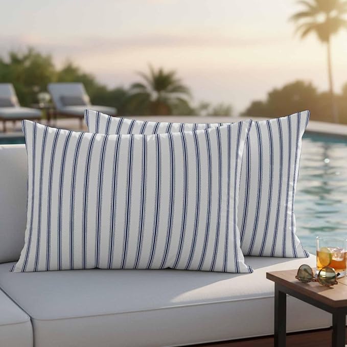 Outdoor Pillow Covers 12x20 Set of 2 Blue Stripe Outdoor Pillows Waterproof Throw Pillow Covers Vertical Striped Pillowcases Decorative Case for Patio Cushion