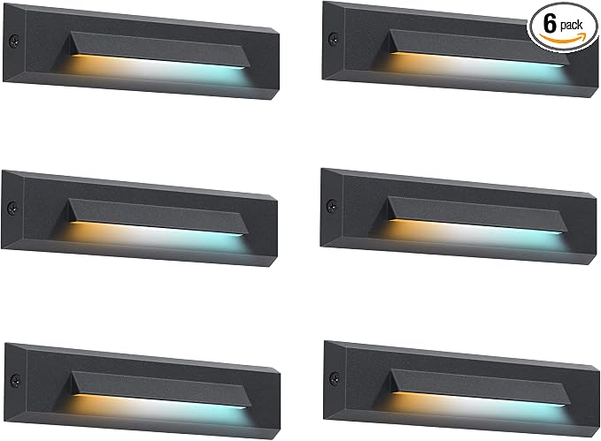 CLOUDY BAY [6 Pack] 3 Color Low Voltage 12-24V LED Step Lights Outdoor,2.5W Landscape Cutoff Stair Riser Light,Deck Step Lights Outside Accent Lighting Fixtures,Wet Location,Black
