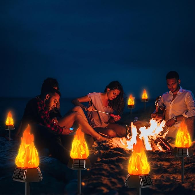 Toodour Solar Outdoor Torch Lights with Flickering Flame, Solar Pathway Decorative Lights, Waterproof LED Flame Torches for Outdoor Camping Garden Landscape Patio Path Yard Decorations - 4 Pack